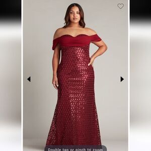 TADASHI SHOJI Sequin Lace Strapless Gown Pomegranate Dress Plus Size 20Q NWT